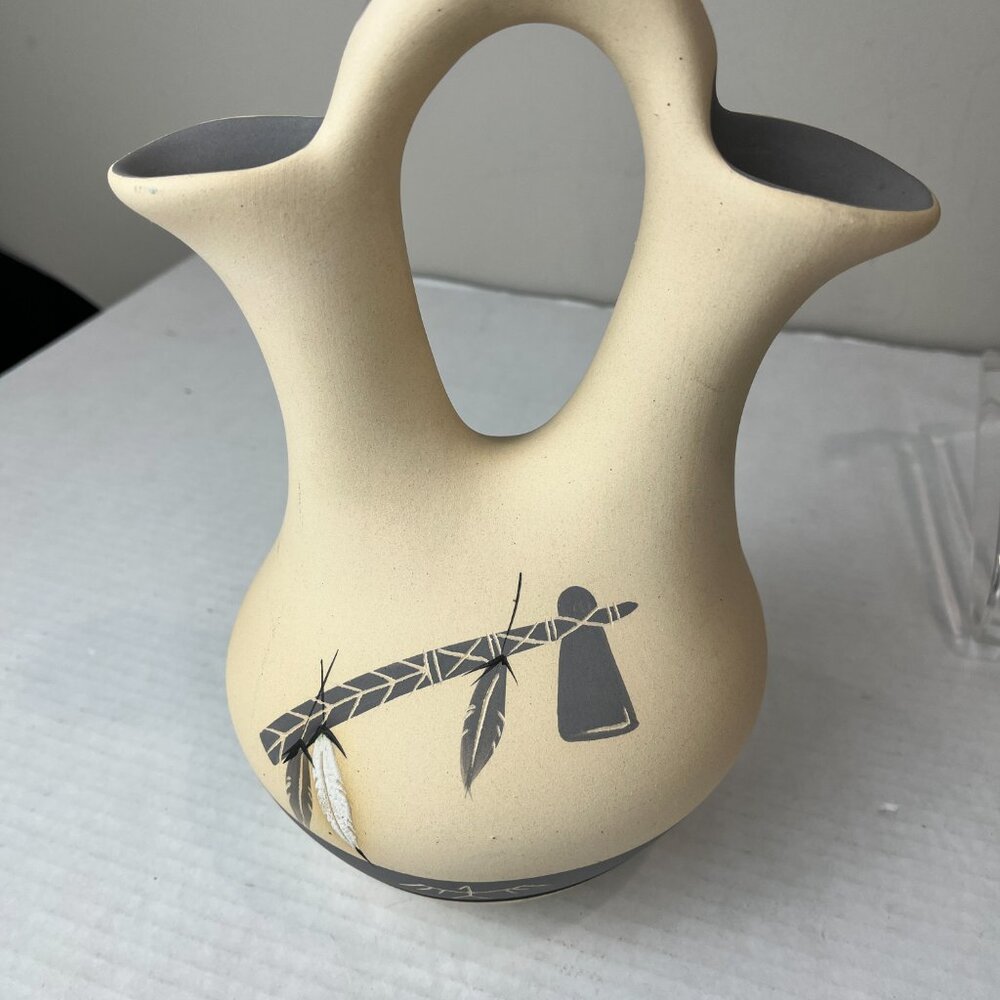 Native American Navajo Wedding Vase, signed art pottery, 1896, 10" x 7"